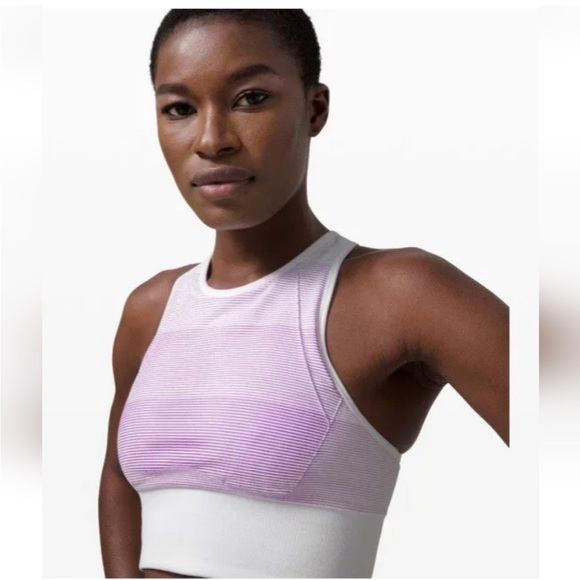 Ebb to Train *sun Lululemon Sports Bra size 8 white and pink high neck - Picture 2 of 14